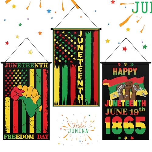 Tegeme 3 Pcs Happy Juneteenth Day Door Sign African American Flag - style: Juneteenth
