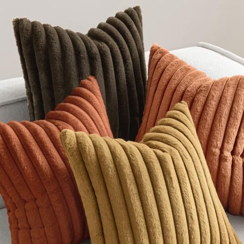 MIULEE Fall Rust Orange Faux Fur Plush Decorative Throw Pillow Covers18x18 - color: Rust Orange, size: 18" x 18" (Pack of 4)