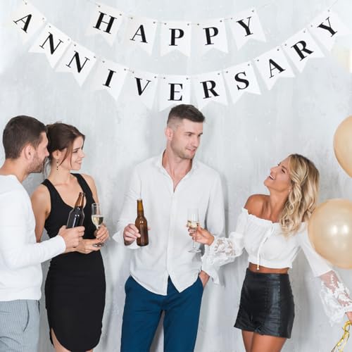 Happy Anniversary Banner - White Wedding Party Decorations Birthday Party Supplies