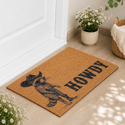 Welcome Coir 도어 매트 외부 및 실내 입구, 현관 야외 매트, 웰컴 홈 데코, 다채로운 야외 코이어 도어매트 현관 파티오 - Howdy Western 디자인, 스몰 40.6 x 61cm(16 x 24인치) - color: Howdy Design, size: 1'4" x 2' (Rectangular)