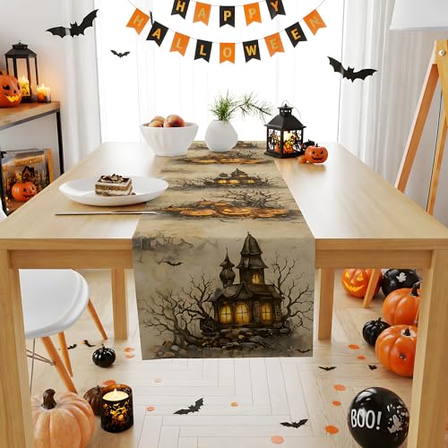 Halloween Party Decorations - Pumpkin Castle Table Runner - color: Halloween Castle