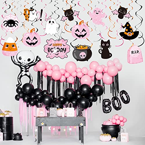 Censen 53 Pcs Halloween Hanging Swirl Decorations - Hanging Halloween Ceiling Streamers Happy Boo Day Witch Pumpkin Ghost Cutout Swirl for Indoor Outdoor Office Supplies(Happy Booday) - style: Happy Booday