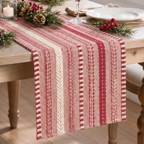 Artoid Mode Xmas Red Farmhouse Stripe Braided Table Runner 12x72 Inch - color: Christmas Red, size: 12" x 72", Table Runner