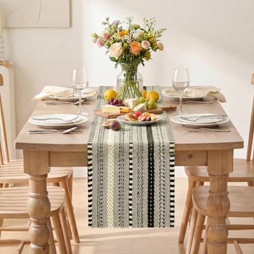 Artoid Mode Black Farmhouse Stripe Braided Table Runner 12x72 Inch - color: Black, size: 12" x 72", Table Runner