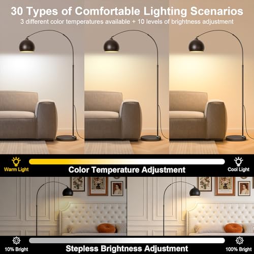 Black Minimalism Arc Floor Lamps with 12W LED Remote Dimming - color: Black Remote Dimming