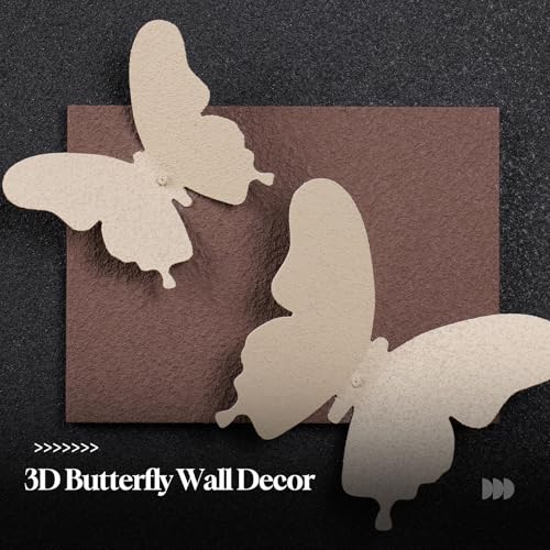 Large 3D Textured Neutral Butterfly Wall Art for Living Room, Set of 4 - color: Brown-A, size: 28x28" + (20x20") x2ps +24x24"