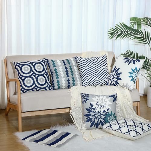 Flutesan 12 Pcs Pillow Covers 18x18 Geometric Linen for Couch, Gray Blue - color: Gray Blue