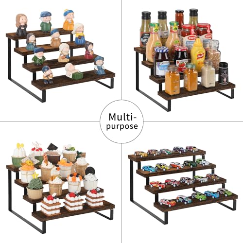YINMIT Wooden Display Riser Stand, Tiered Perfume and Cologne Organizer Stand, 4 Tier Spice Rack Organizer, Rustic Display Shelf for Candles (4 Tier, 2 Pack) - color: 4 Tier,2 Pack,Brown