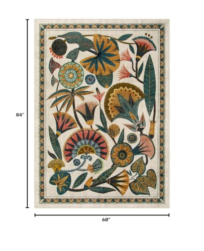 Zealude Egypt Floral Washable Area Rugs for Living Room 5x7 Boho Large Vintage Beige Bedroom Dining Room Rug,Non Slip Soft Throw Carpet for Entryway Kitchen Office Hardwood Playroom (5 x 7) - color: Beige, size: 5' x 7'(Rectangular)