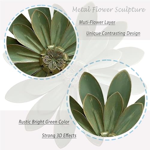 Novbvia Metal Flower Wall Sculpture,12" Green Rustic Modern Floral Artwork - color: 03A-Green