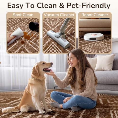 BESTSWEETIE 2'x5' Washable Area Rug for Living Room Runner Yellowbrown - color: Yellowbrown/Cream, size: 5' x 2' (Rectangular)
