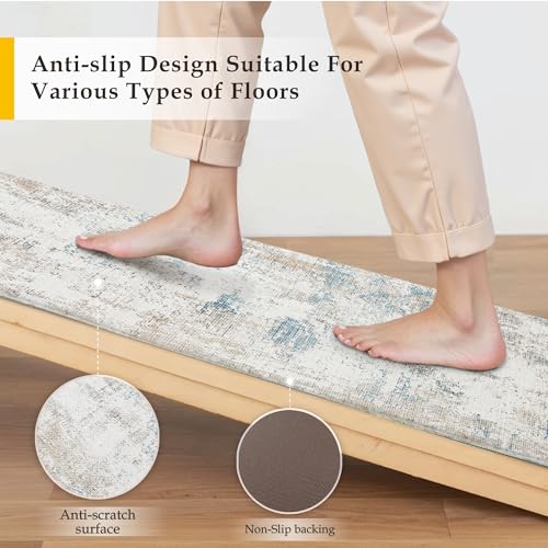 Anti Fatigue Beige Blue Neutral Non-Slip Kitchen Mat 2 Piece - color: Abstract | Beige Blue, size: 17.3"x47"+17.3"x30"--0.4inch
