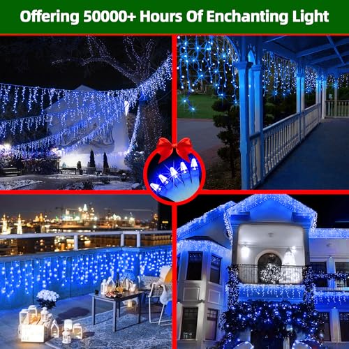 1296 LED 131FT Christmas Icicle Lights, 288 Drops, Twinkle Lights, 8 Modes - color: Blue, size: 1296LED 131 FT with 288 Drops