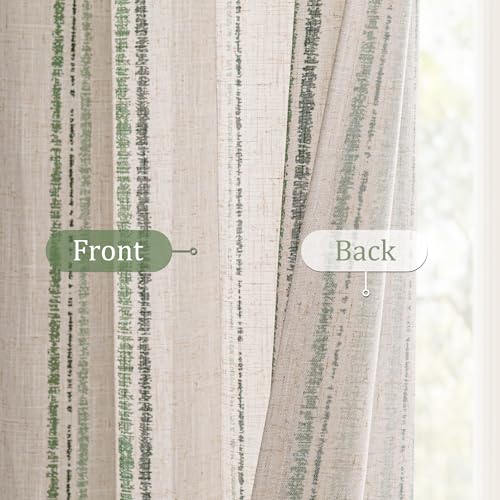 MYSKY HOME Green Striped Linen Curtains for Living Room 84 Inches 2 Panels - color: Green, size: 52"W x 84"L (Pack of 2)