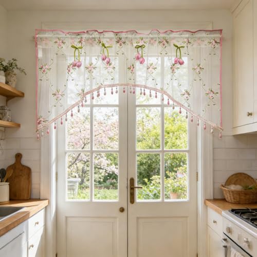 Victorian Floral Lace Sheer Swag Curtain Valance Arched Doorway Curtain - size: 78"W x 24"L (Pack of 1)