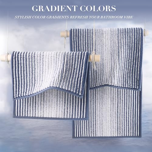 BSICPRO Bathroom Rugs Sets 2 Piece, Non Slip Striped Bath Mats, Denim Blue - color: Denim Blue, size: 20" x 32" Plus 16" x 24"