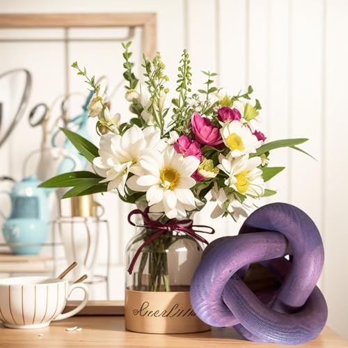 Wood Knot Chain Link Decor - 3 Link Boho Wooden Hand Carved Decorative Wooden Links Knots for Coffee Table Entryway Modern Farmhouse Shelf Decoration (Purple) - color: Purple