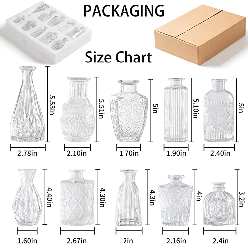 Clear Glass Bud Vases Set of 10, Small Flower Vases Wedding Decor - color: Clear