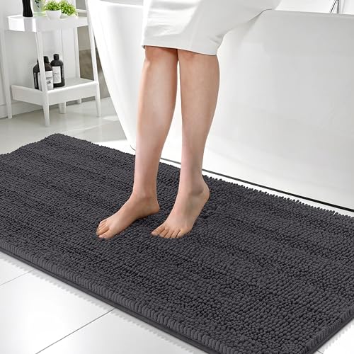 OLANLY Thick Bathroom Runner Rugs 59x24, Soft Chenille Bath Rugs, Dark Grey - color: Dark Grey, size: 59" X 24"