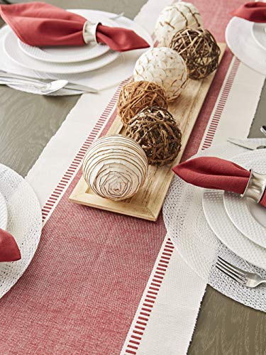DII Dobby Stripe Table Runner, 13x72 Barn Red & Cream Background - color: Barn Red, size: 13x72"