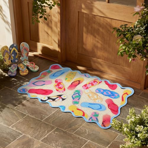 Dunzy Summer Doormat Flip Flop Welcome Mat Outdoor Colorful Scalloped Rug - style: Slippers