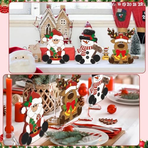 GlikCeil 3 Pcs Christmas Wooden Decorations Table Centerpieces - style: Merry Christmas