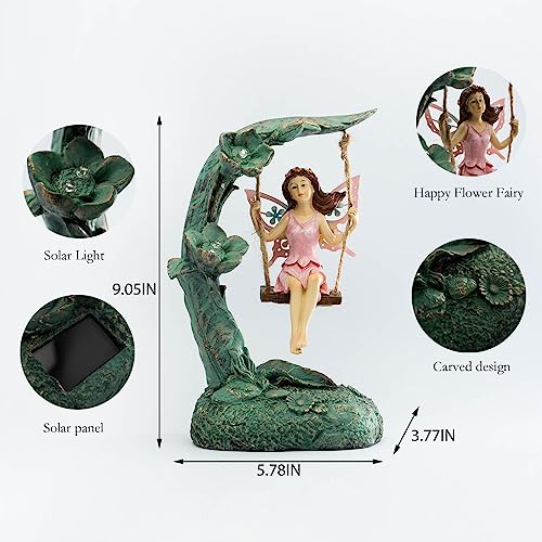 Suyorpe Garden Flower Fairy Outdoor Statue Decor Funny Swing Fairy Ornaments Figurines for Patio Lawn Yard Porch Outside Garden Gifts,9.05 Inches Tall - color: Swing