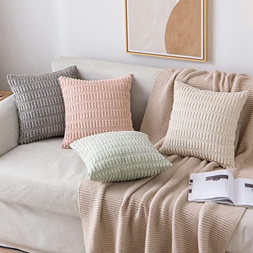 MIULEE Pack of 4 Corduroy Decorative Throw Pillow Covers 18x18 Inch Soft Boho Striped Pillow Covers Modern Farmhouse Home Decor for Sofa Living Room Couch Bed Cream White - color: Cream White, size: 18" x 18" (Pack of 4)
