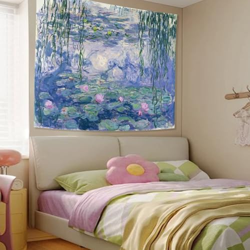 Monet Waterlily Wall Tapestry, Cute Floral Art Tapestries for Girl Bedroom - color: Art Monet Waterlily Tapestry, size: 60"L x 51"W