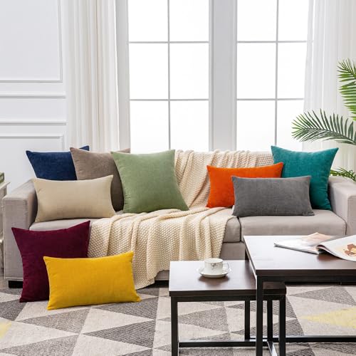 GAWAMAY Beige Chenille Throw Pillow Covers 12x20 Set of 2 for Couch - color: Beige, size: 20" x 12" (Pack of 2)
