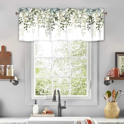 Sage Green Eucalyptus Leaves Valances for Windows 1 Panel, 54x18 in - color: Eucalyptus Leaves-green, size: 54"W x 18"L (Pack of 1)