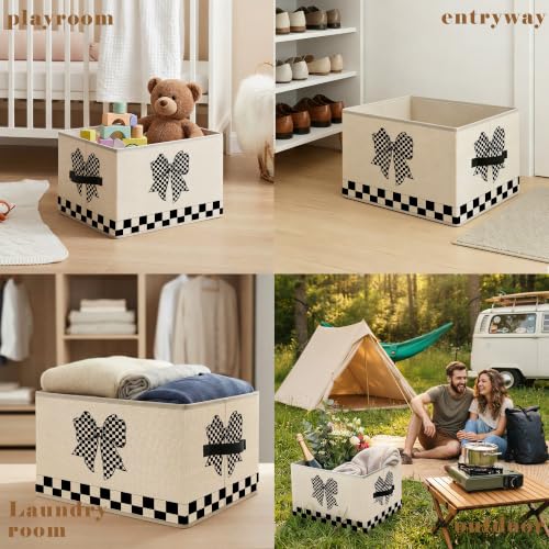 Coquette Black and White Checkered Bow Storage Basket Organizer - color: Coquette Checkered Bow