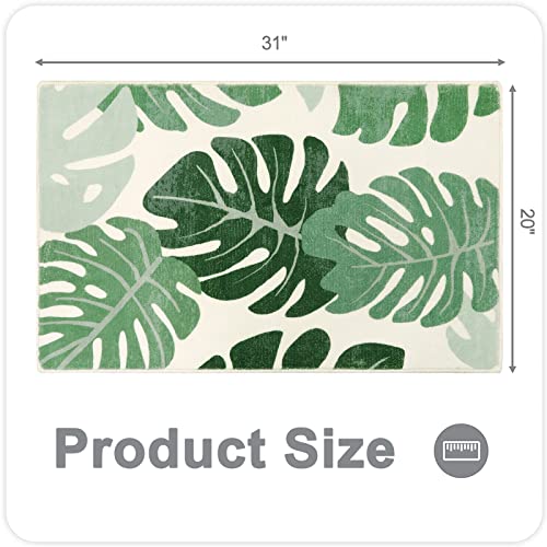 Lukinbox Green Bathroom Rugs Non Slip, Cute Washable Bath Rugs Mat, Small Leaf Bathroom Mat Soft Plant Area Rug for Indoor Shower Bathtub, 20"x31" - size: 20" x 31"