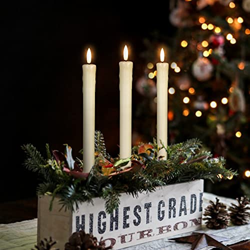 GenSwin Drip Wax Flameless Taper Candles Battery Operated with Remote Timer - color: Ivory-B