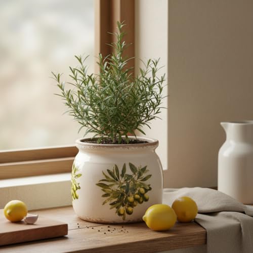 Olive Ceramic Planter, Italian Mediterranean Flower Pot for Indoor Plants - color: Olive Green, size: 6.3 in