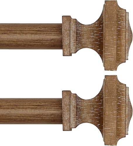 2 Pack Boho Rustic Adjustable Wood Curtain Rod 32-144 Inch, Wood - color: Wood Grain, size: 32'' - 150'' (2 Pack)