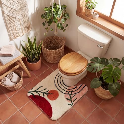Drydiet U Shaped Toilet Rug Washable Cute Bath Mat 24x20,Boho Color - style: Boho Color