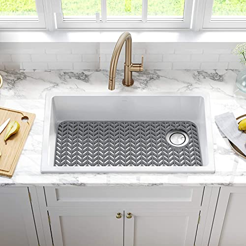 AWOKE Sink Protectors for Kitchen Sink,Kitchen Sink Protector Mat - 28.6" x 14.5" Heat-Resistant Silicone Folding Non-Slip Mat for Stainless Steel Sink with Right Drain (Grey) - size: 28.6 x 14.5 inches