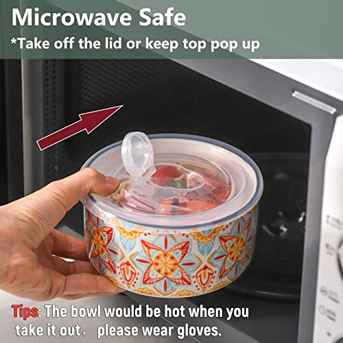 Ceramic Bowl with Lid, Microwave Safe, Set of 4 - color: Color B - Set of 4