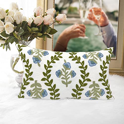 Alysheer Floral Embroidered Decorative Throw Pillow Cover 12"x 20",1pc Blue - color: Blue, size: 20" x 12" (Pack of 1)