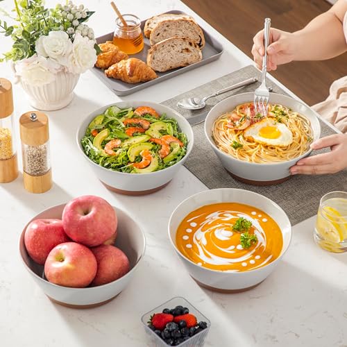 MALACASA Salad Bowls Set of 4, Soup Bowls for Kitchen, 60oz Ceramic Bowl - color: Grey&Brown, size: 60oz