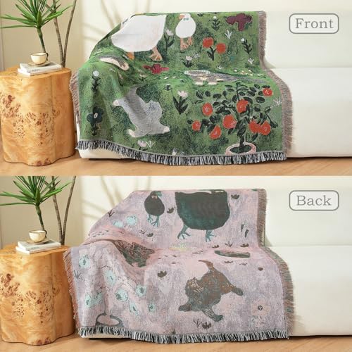 Hopstar Woven Tapestry Blanket with Tassels Hippie Room Decor Boho Cotton Throw Blanket for Couch Bed Outdoor Double Sided (Healing Kitten, 51"x63") - color: Healing Kitten