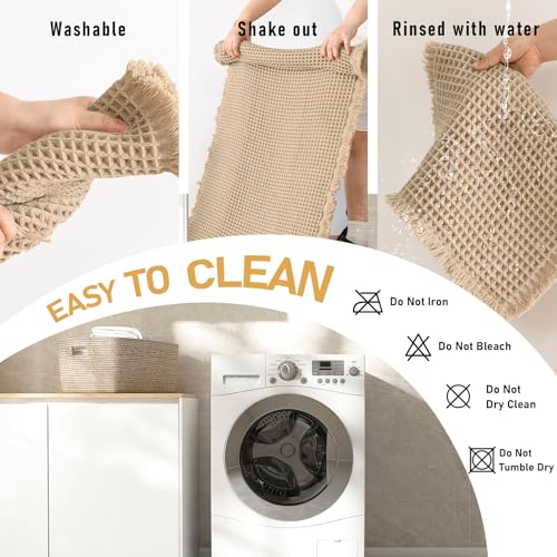 JIUZHEN Set of 2 Waffle Bath Mats Boho Bathroom Runner Rug 20"x32"+24"x60" - color: Brown, size: 20"x32" + 24"x60"