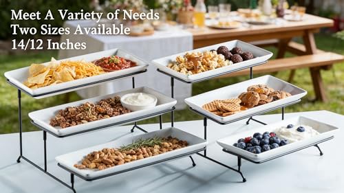Gomakren 3 Tier Rectangular Serving Tray 14 Inch Serving Platters and Stand - color: Black, size: 15.7" x 13.5" x 9.2"