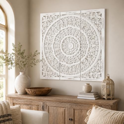 Wall art Decor - Wall Art Wall Décor Plaques Set of 3_36x12 Inch White Antique, Elegant Sculpture Wall Décor Panel to Enhance the Décor of Your Room or Office - color: White Antique, size: 36"L x 12"W