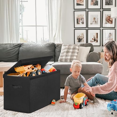 INDRESSME 85L Large Toy Storage Box, Lid & Dividers, Black - color: Black, size: 25"x13"x16"
