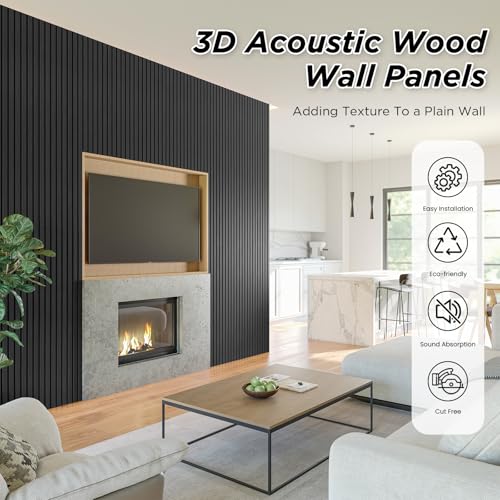 SMARTSTANDARD 4 Pack 106" x 12.6" Wood Slat Wall Panels, Deep Gray - color: Dark Gray, size: 106" x 50.4"