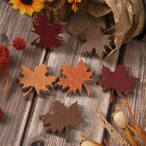 6PCS Fall Leaves Tiered Tray Decor Wooden Leaf Decorations for Home