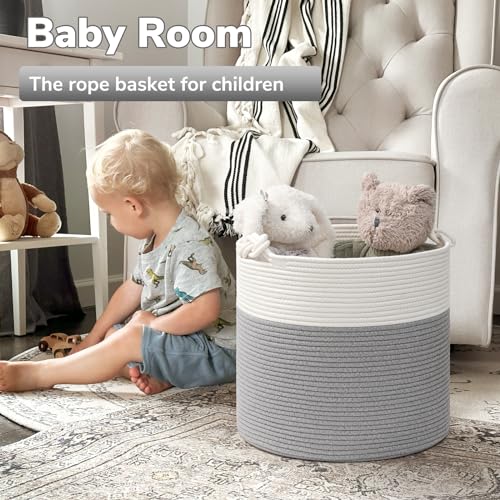 Goodpick Woven Rope Blanket Basket Living Room, 40L, Grey - color: Grey, size: 15 × 14.2 inches
