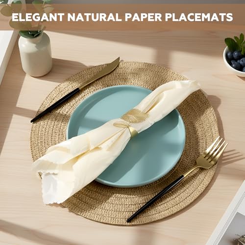 24 Pcs 13 in Round Woven Placemats Boho Charger,Khaki,Classic - color: Khaki, style: Classic